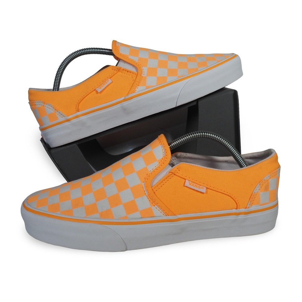 Vans Classic Slip-on Checkerboard Skate Shoes Womens 9 Neon Orange White